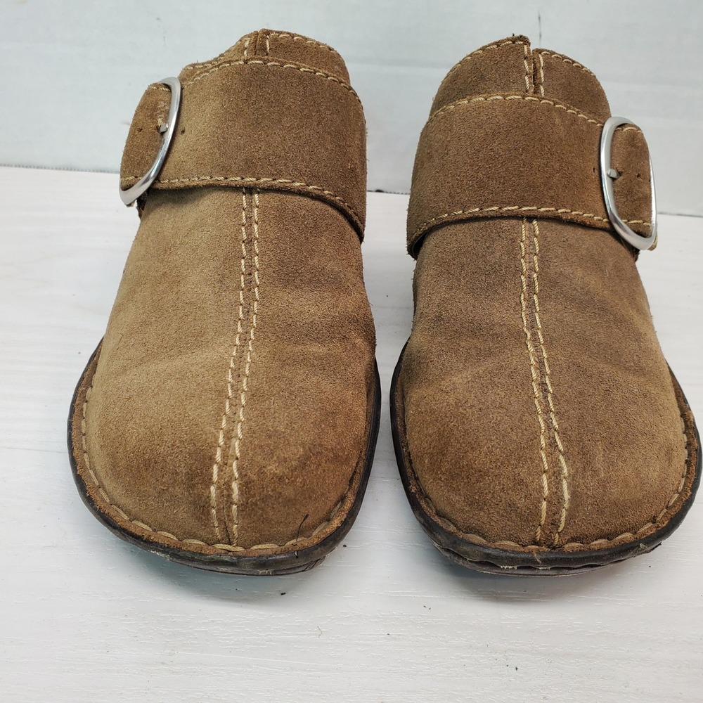 Born Suede Buckle Clogs Mules Wedge‎ Sandals Women Size 9 Brown